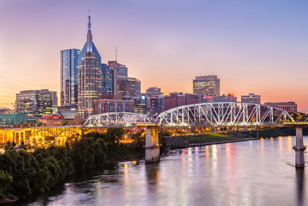 Nashville Skyline and John Seigenthaler Pedestrian Bridge
