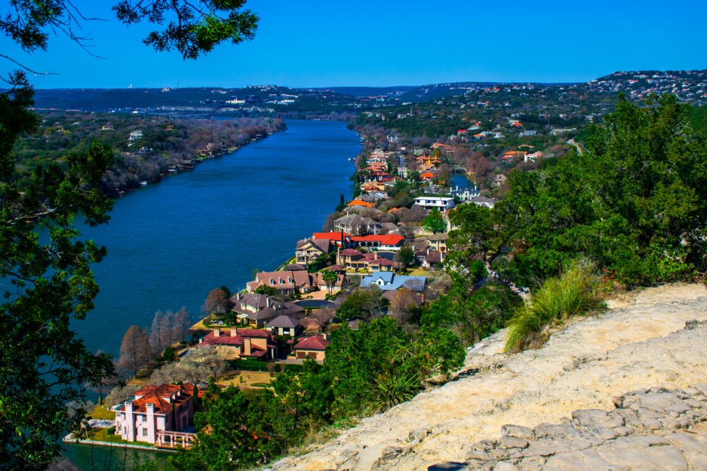 Mount Bonnell Iconic Landmark View Over Austin