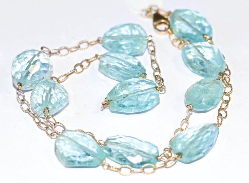 aquamarine gemstones on a necklace
