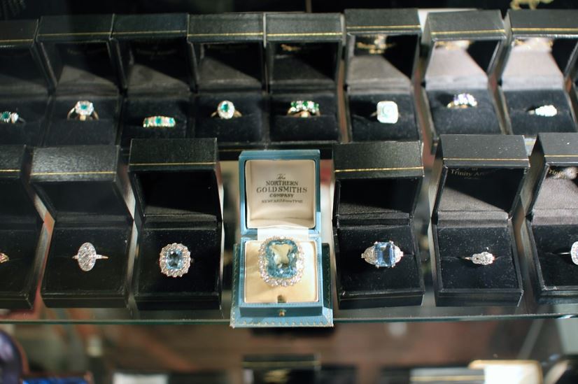 beautiful rings in a jewelry store